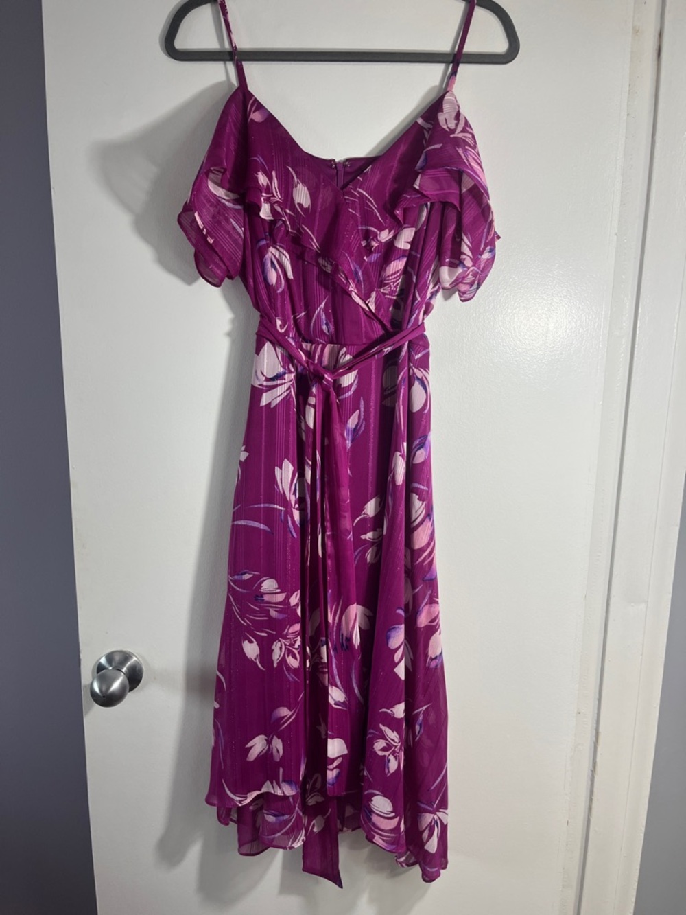 DKNY Magenta Floral Off-Shoulder Midi Dress